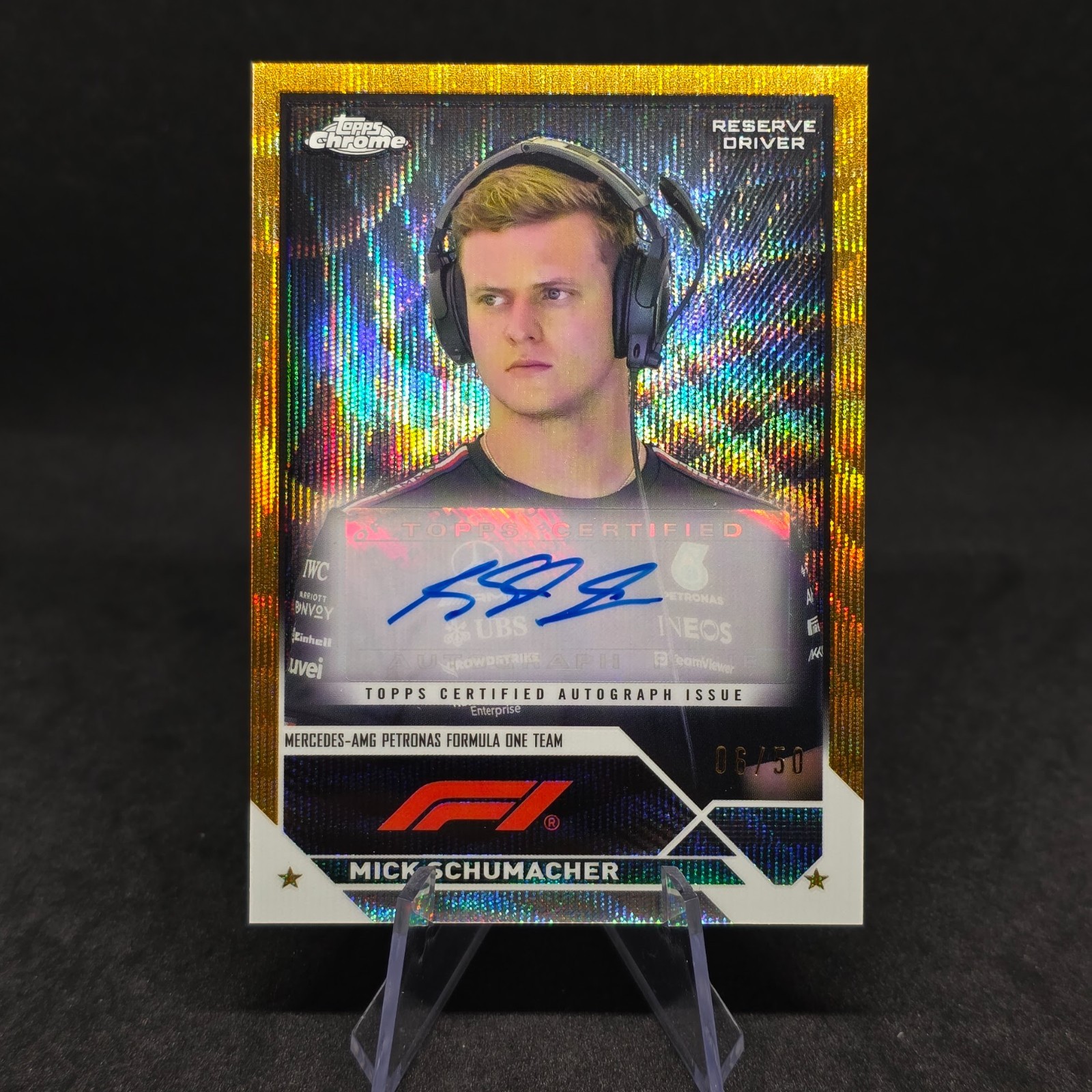 2023 Topps Chrome F1 MICK SCHUMACHER Gold Wave Autograph /50 #CAC-MS