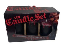 LED Candle Set 3-Pc Wax Black W/ Red Gitter Drips Flameless Fun