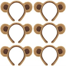6PCS Bear Ears Headbands Brown Plush, Cute Animal Hairband, Halloween Costume