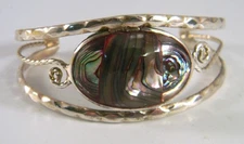 Vintage Sterling Silver Abalone Cutout Children’s Cuff Bracelet From Mexico