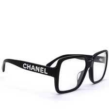 CHANEL 5408 Black Frame White Letters Logo Square Clear Demo Lens Eyeglasses
