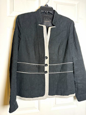 Classiques Entier Atelier Black Jacquard Blazer Jacket Gray Contrast Trim LARGE