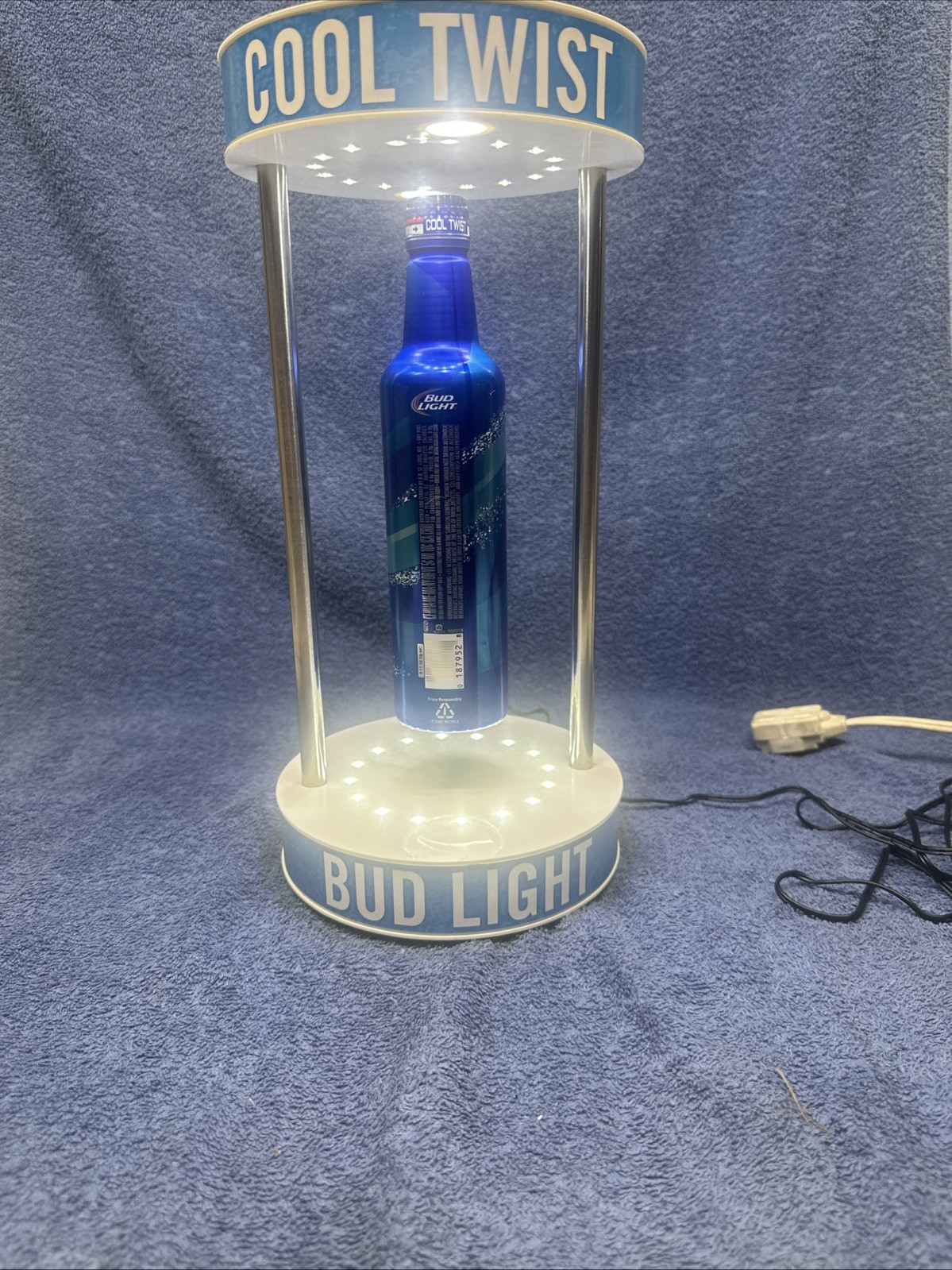 NIB BUD LIGHT BEER COOL TWIST FLOATING ALUMINUM BOTTLE LIGHT DISPLAY SIGN