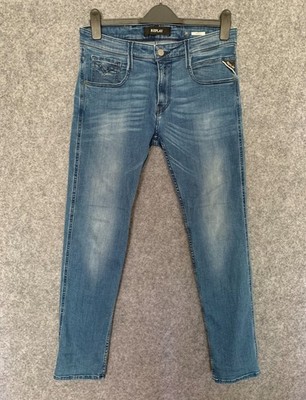Replay Mens Jeans Anbass M914G Blue Distressed Stretchy Denim Zip Sz W30 L30