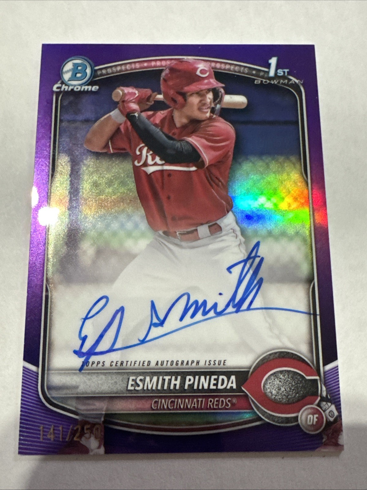 2025 Bowman Chrome Esmith Pineda Purple Refractor 1st Auto 141/250