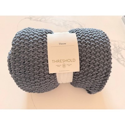 Threshold Chunky Knit Throw Blanket Blue 50x60 Chenille Soft NWT Target