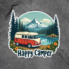 Happy Camper Sticker Vinyl Decal Vintage Van Camping Lake Mountain Adventure