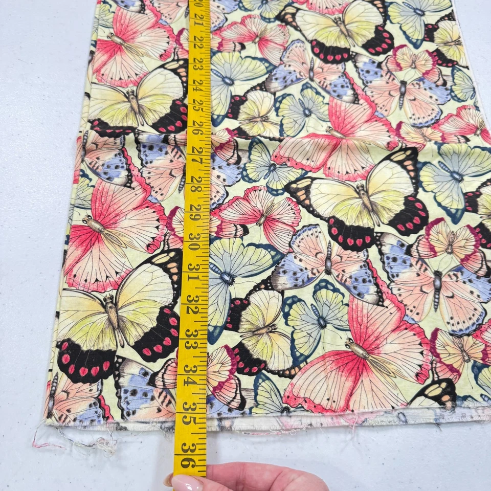 vintage quilting fabric pink yellow butterflies cotton  28x35 - Image 4 of 4
