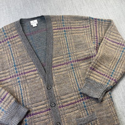 VTG Neiman Marcus 100% Caridgan Wool Striped Mens XL Sweater Button Up