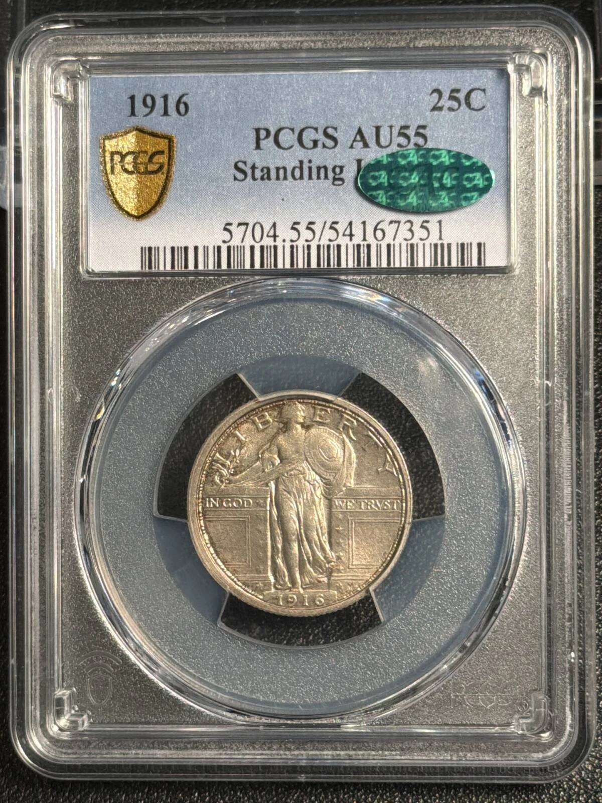 1916 Standing Liberty Quarter PCGS AU-55 CAC