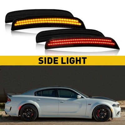 SMOKED AMBER+RED Side Bumper Marker Parking Lights SET 15-21 Fit Dodge Charger