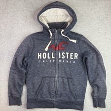 Y2K Hollister California Sherpa Lined Full Zip Hoodie Heavy XS Blue Neck Collar