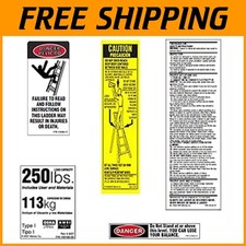 6 Spanish & English Labels for 250 lb Fiberglass Ladders