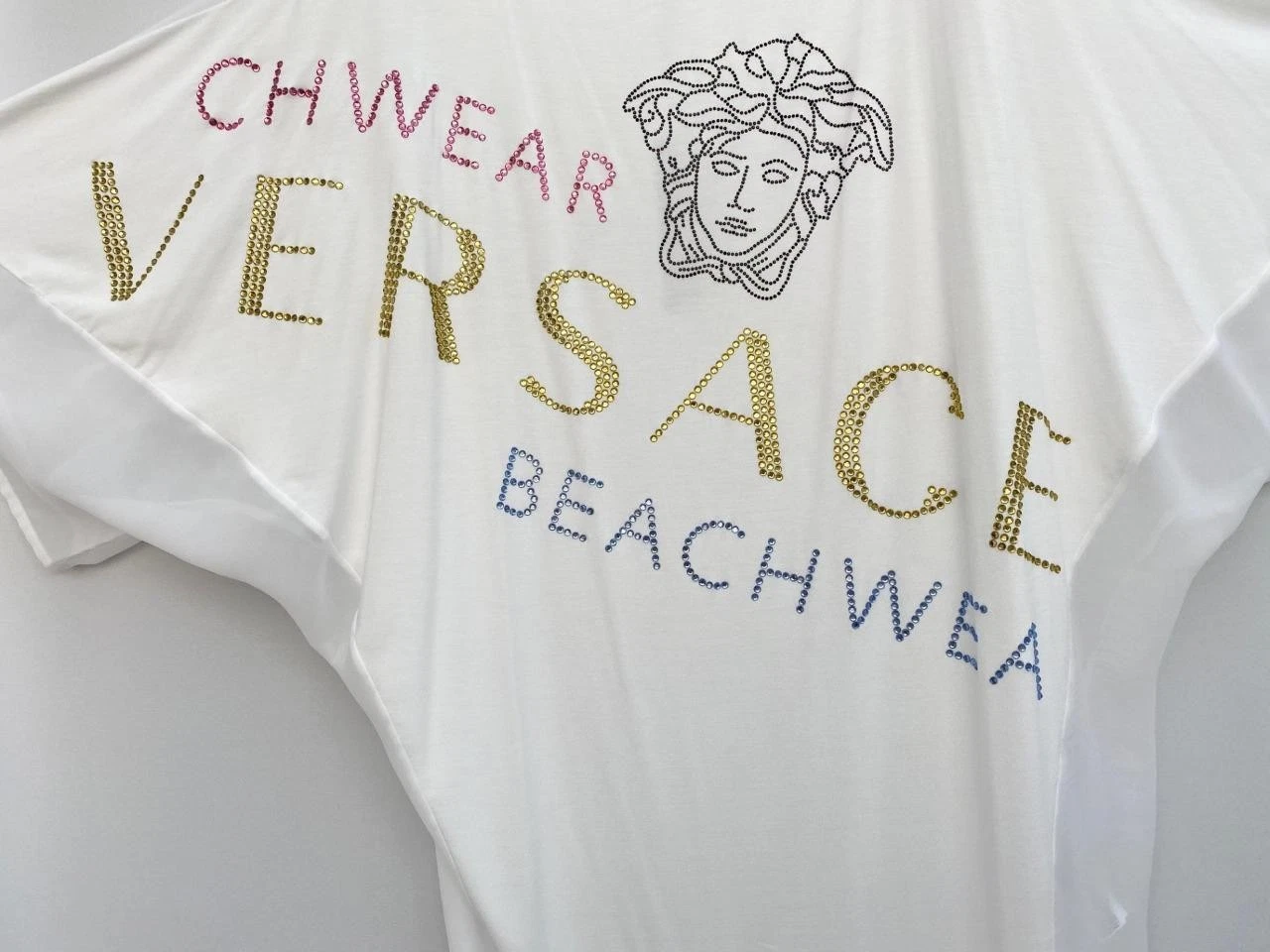 Abito top Versace bianco con logo Medusa UK12 16 US10 14 caftano nuovo