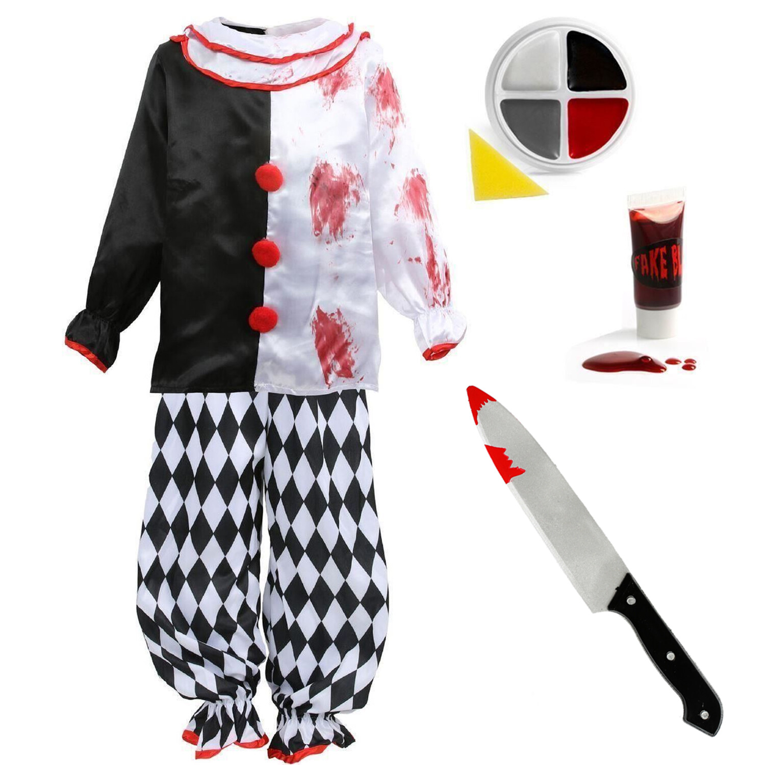NIÑOS PAYASO ASESINO MALVADO DISFRAZ NIÑOS MIEDO HALLOWEEN PINTURA FACIAL UTILERÍA