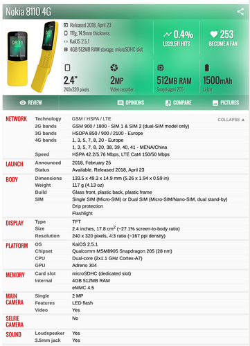 Nokia 8110 4G 4GB ROM 512MB RAM 2.0MP Original WIFI GPS Unlocked Mobile Phone - Afbeelding 3 van 8
