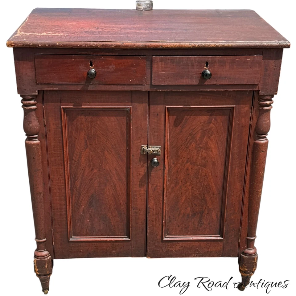 Pintura antigua decorada tienda de campo primitivo soporte mesa armario armario Foto 3 de 4