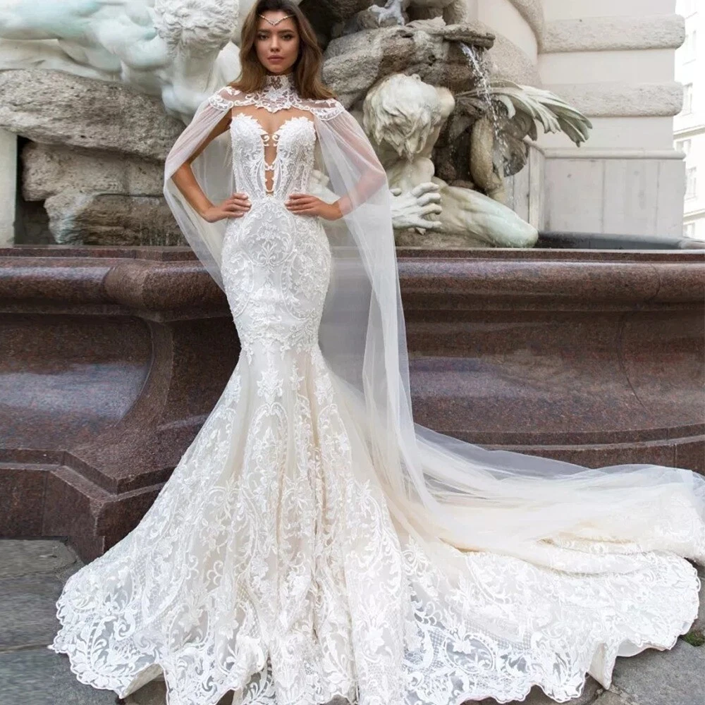 Long sleeve lace top slim wedding dress