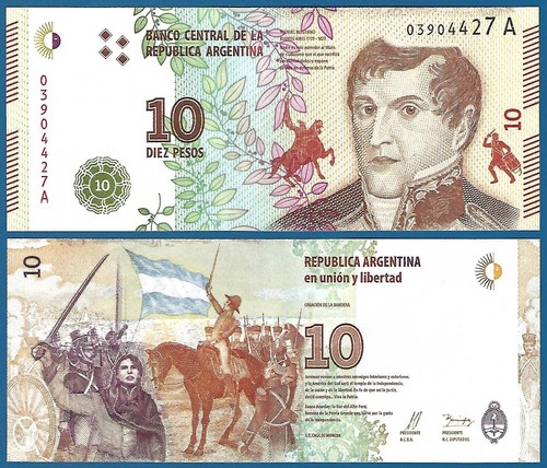 Argentina 10 Pesos P 360 2016 UNC Serial "A"
