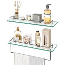 Glass Shelves for Bathroom, 15.7 Inch Floating Glass Shelves for Wall, Set of 2