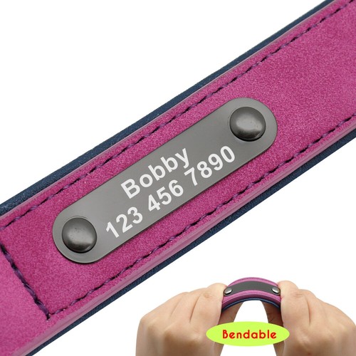 Personalised Leather Dog Collar Lead Soft Padded Custom Nameplate Free Engraved - Picture 44 of 51