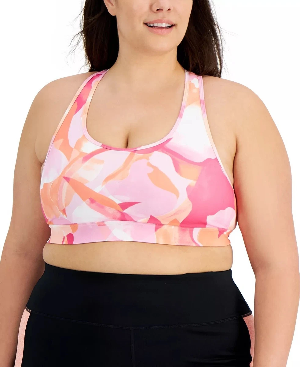 Id Ideology Plus Size Medium Impact Floral Sports Bra 3X, Petal Berry Ice  #9194