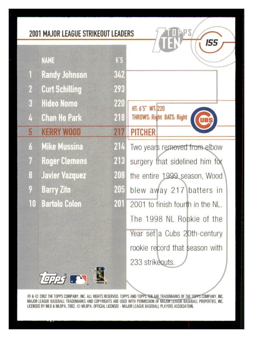 Kerry Wood Chicago Cubs 2001 Away Baseball Throwback Jersey