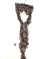 Black and Beautiful Floral Ruffle Scarf 77” Long .