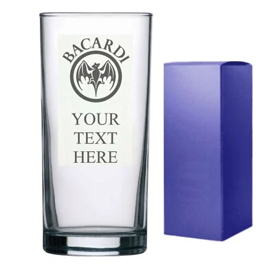 Personalised Engraved Hi ball mixer spirit BACARDI glass ANY MESSAGE
