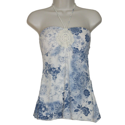 Self Esteem Women's Paisely Floral Print Halter Style Top Blue White SM B53