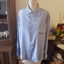 40's/50's Roos Bros. Ultra Light Summer Silk Shirt. Baby Blue. Selvedge. L.