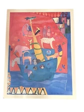 Vintage Sylvia Edwards Noahs Place Offset Lithograph Abstract Art Poster 1993