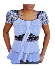 Black and Off White African Lace Top with Chiffon
