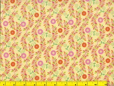 Pink Red Orange Flowers w/ Wavy Leafy Vines Quilting Sewing Fabric by Yard 259