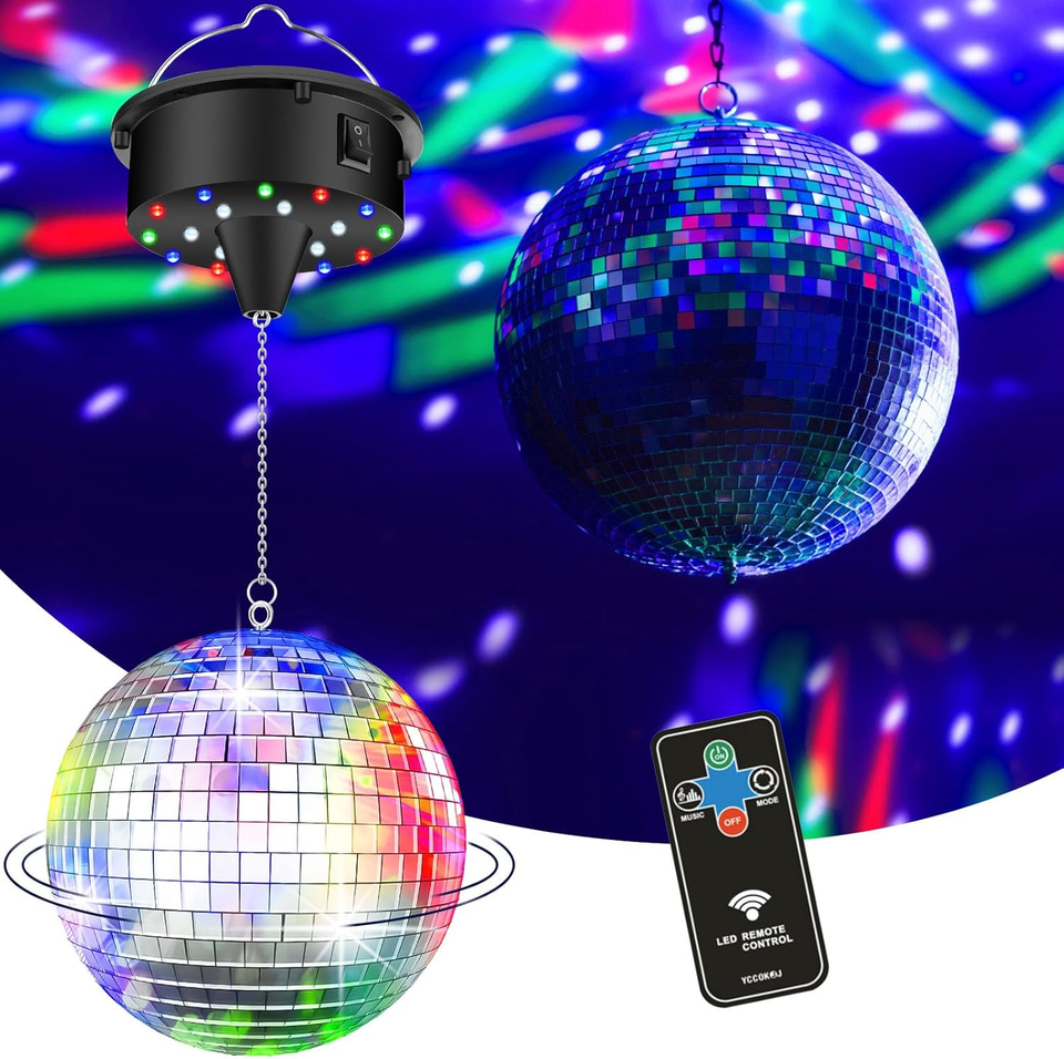 10 RPM Disco Ball with Motor and Mirror Ball — Plug/Battery Powered
