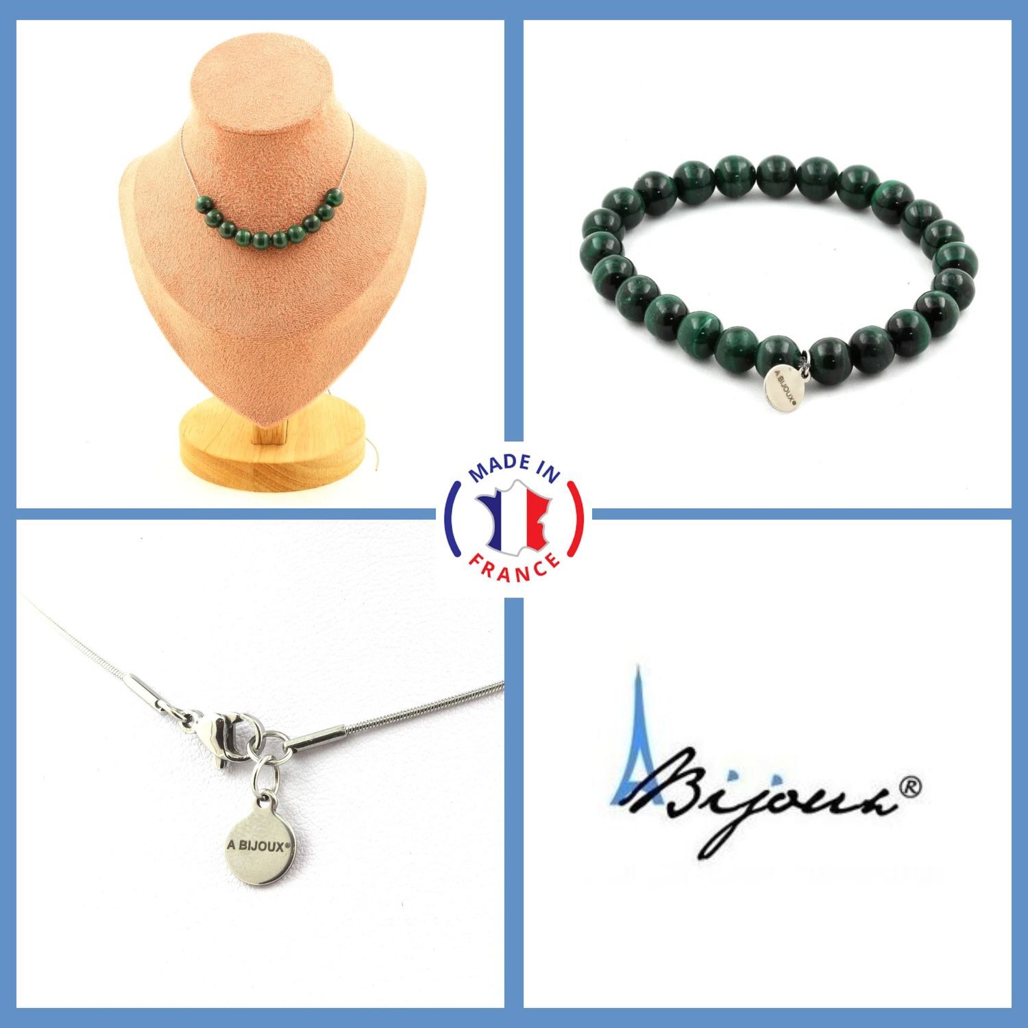 Parure bijoux bracelet et collier malachite verte pour sublimer vos tenues de soirée chic