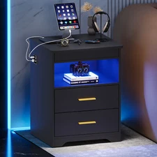 Night Stand with Gun Drawer Charging Bedside Table with USB & Type-C Port