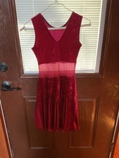 Dansco Large Child Red Dance Costume Lyrical Velour Mesh Waist Contemporary
