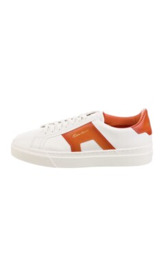 santoni women  White And Orange Double Buckle Sneakers