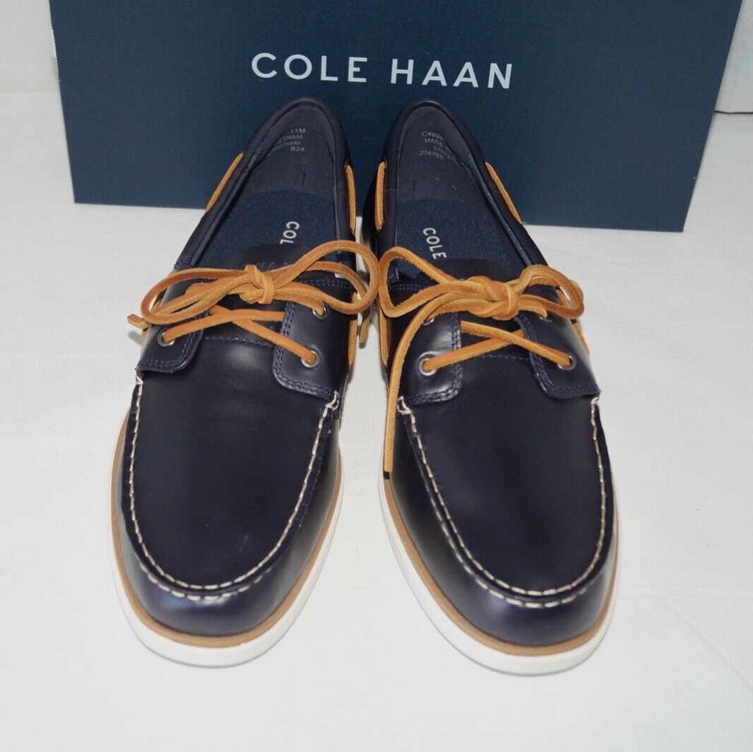 NWOB Authentic COLE HAAN GCC Navy Leather Men's Boat Shoes Size 11