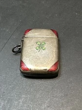 Ancien Pyrogene Box Boite A Alumette Argent Massif Art Nouveau emailler trefles