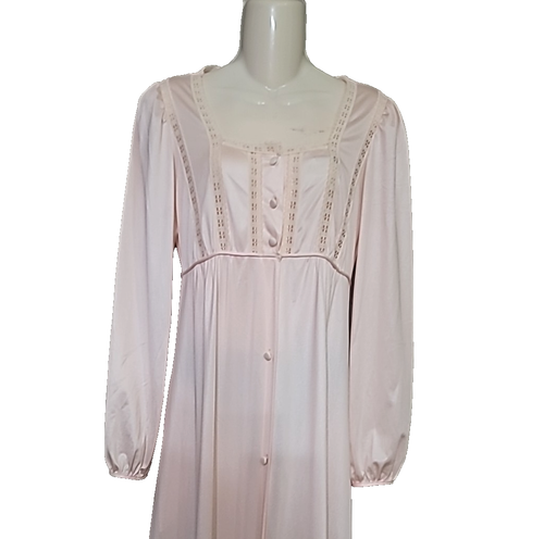 vtg Gossard Artemis full Length Nightgown Lace long sleeve size small peach pink - Picture 3 of 10