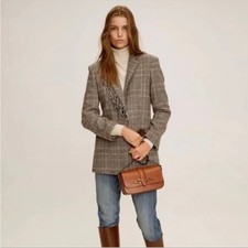 Mango Wool Blend Fringe Plaid Blazer Sz S