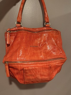 Givenchy Pandora Orange Small Satchel Top Handle Bag Zip, Detachable Strap