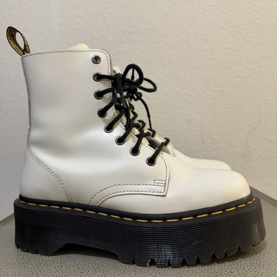 Dr Martens Jadon Boots Size 7 Women White Leather Platform Lace Up Side Zip