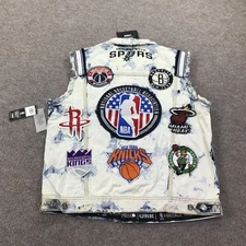 NBA Heritage America UNK Denim Vest Mens XL Multi Team Patch Acid Wash Bleached