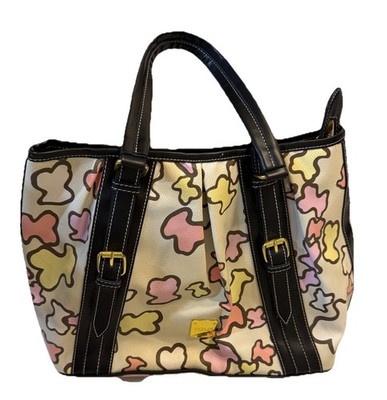 TOUS Handbag Pastel Colors Purse Bag Zip Leather Preowned Pink Yellow  