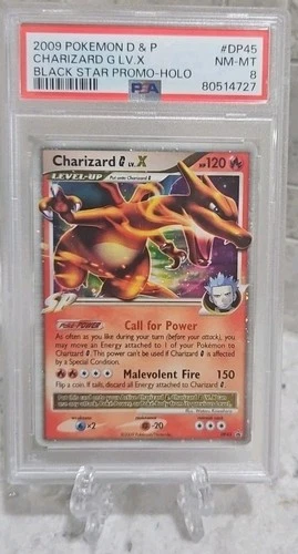 2009 POKEMON DIAMOND & PEARL BLACK STAR PROMO HOLO #DP45 CHARIZARD G LV.X PSA 8