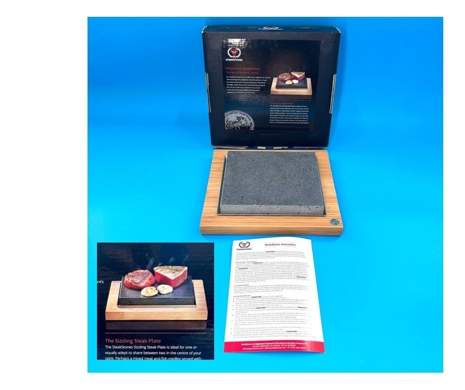 STEAKSTONES HOT LAVA STONE COOKER W/ BAMBOO BOARD STAINLESS DISH