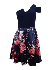 Betsy & Adam Women's Cold-Shoulder Printed Fit & Flare Dress (2, Navy/Pink)